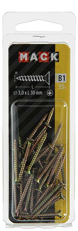 Afbeelding laden in galerijviewer, Mack 1017219 - spaanplaatschroef vz kop geelverz.35 st 3,0 x 30 mm | 10 stuks
