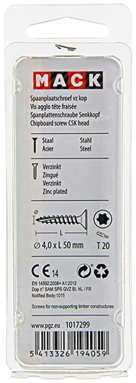 Mack 1017299 - spaanplschr.vzkop-zelfb. geelverz. 15 st 4,0 x 50 mm | 10 stuks