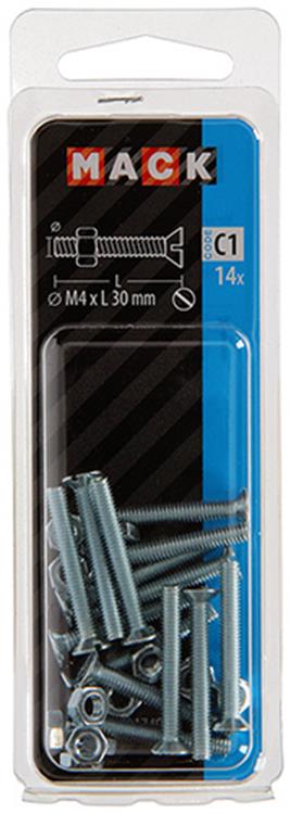 Afbeelding laden in galerijviewer, Mack 1017494 - metaalschroef verz. kop + moer verz. 14st m4 x 30 mm | 10 stuks

