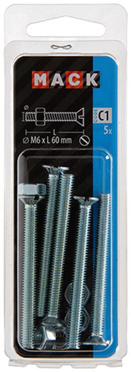 Afbeelding laden in galerijviewer, Mack 1017513 - metaalschroef verz. kop + moer verz. 5 st m6 x 60 mm | 10 stuks
