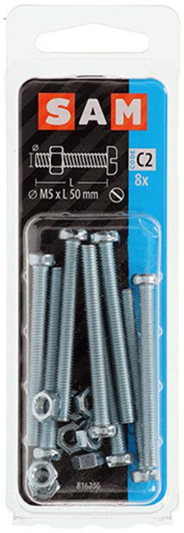 Afbeelding laden in galerijviewer, Mack 1017528 - metaalschroef cyl. kop + moer verz. 8 st m5 x 50 mm | 10 stuks
