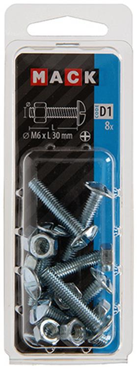 Afbeelding laden in galerijviewer, Mack 1017553 - kachelbout + moer staal verzinkt 8 st m6 x 30 mm | 5 stuks
