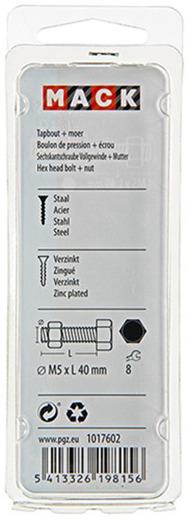 Chargez l'image dans la visionneuse de la galerie, Mack 1017602 - tapbout + moer staal verzinkt 10 st m5 x 40 mm | 10 stuks
