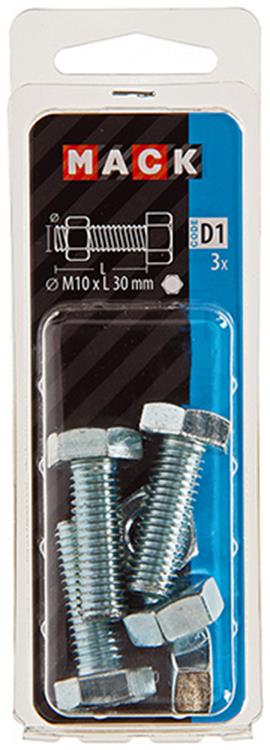 Mack 1017620 - tapbout + moer staal verzinkt 3 st m10 x 30 mm | 5 stuks