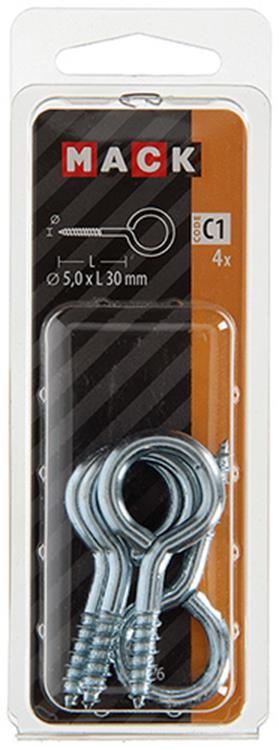 Mack 1017776 - schroefoog staal verzinkt 4 st 5,0 x 30 mm | 10 stuks
