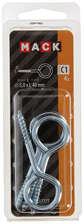 Afbeelding laden in galerijviewer, Mack 1017777 - schroefoog staal verzinkt 4 st 5,0 x 40 mm | 10 stuks
