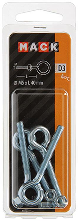 Afbeelding laden in galerijviewer, Mack 1017790 - schroefoog metrisch + moer verzinkt 4 st m5 x 40 mm | 10 stuks
