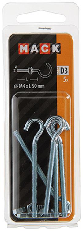 Laden Sie das Bild in Galerie -Viewer, Mack 1017809 - schroefhaak metrisch + moer verziinkt 5st m4 x 50 mm | 10 stuks
