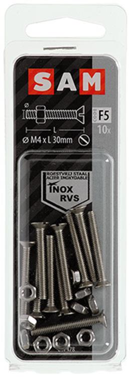 Afbeelding laden in galerijviewer, Mack 1019807 - metaalschroef verz. kop + moer rvs 10 st m4x30 | 10 stuks
