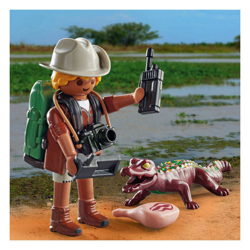 Load image into Gallery viewer, Playmobil specials onderzoeker met jonge kaaiman - 71168
