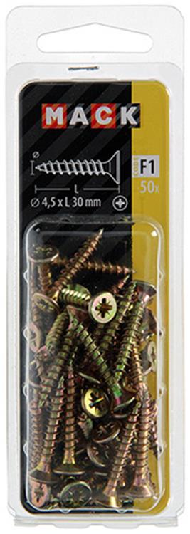 Mack 1017978 - spaanplaatschroef vz kop geelverz. 50st 4,5 x 30 mm | 5 stuks