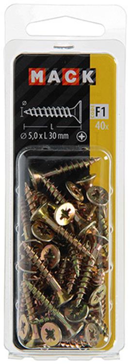 Afbeelding laden in galerijviewer, Mack 1017984 - spaanplaatschroef vz kop geelverz. 40st 5,0 x 30 mm | 5 stuks
