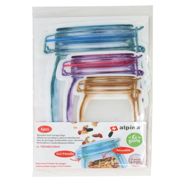 Lifetime cooking alpina herbruikbare voedselbewaarzakken 150 400 750ml set van 6