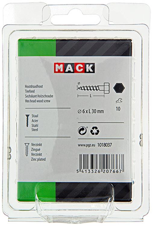Mack 1018037 - houtdraadbout staal verzinkt 40 st 6 x 30 mm | 5 stuks