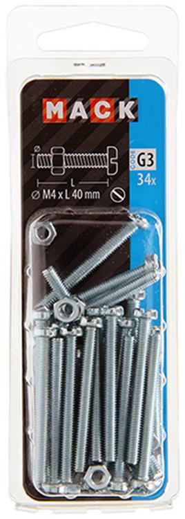 Afbeelding laden in galerijviewer, Mack 1018093 - metaalschroef cyl. kop + moer verz. 34 st m4 x 40 mm | 5 stuks
