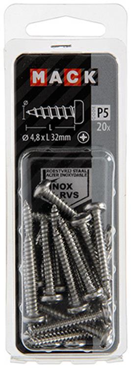 Afbeelding laden in galerijviewer, Mack 1020016 - zelftappende schroef cyl.kop a2 20 st 4,8 x 32 mm | 5 stuks
