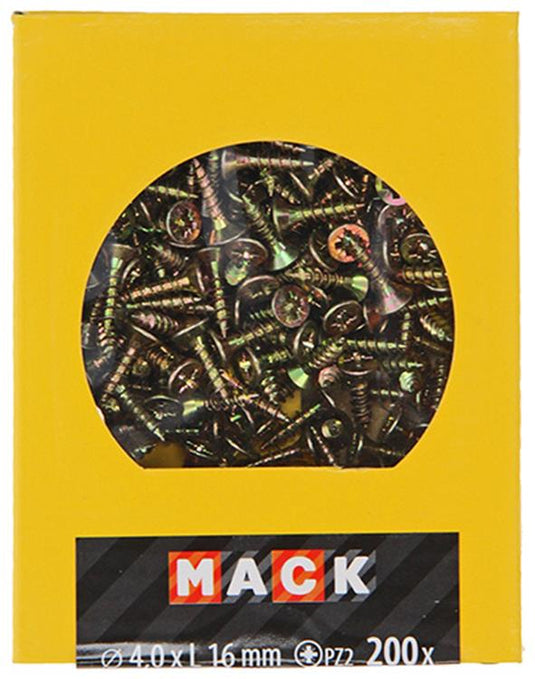 Mack 1020089 - spaanplaatschroef vz kop geel vz 200 st 4,0 x 16 mm | 5 stuks