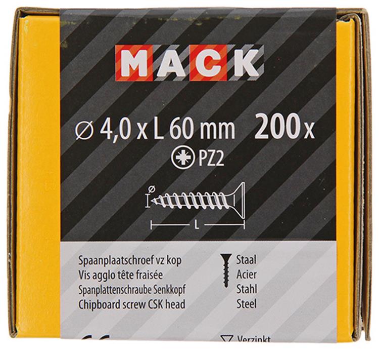 Afbeelding laden in galerijviewer, Mack 1020097 - spaanplaatschroef vz kop geelvz 200 st 4,0 x 60 mm | 2 stuks
