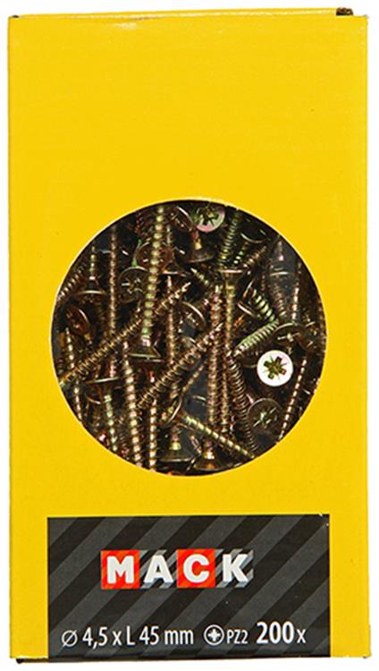 Afbeelding laden in galerijviewer, Mack 1020105 - spaanplaatschroef vz kop geel vz 200 st 4,5 x 45 mm | 3 stuks
