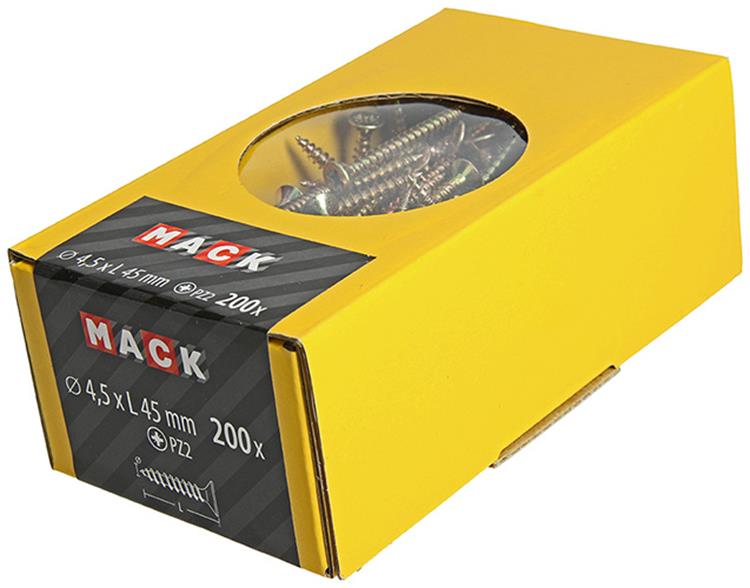 Afbeelding laden in galerijviewer, Mack 1020105 - spaanplaatschroef vz kop geel vz 200 st 4,5 x 45 mm | 3 stuks
