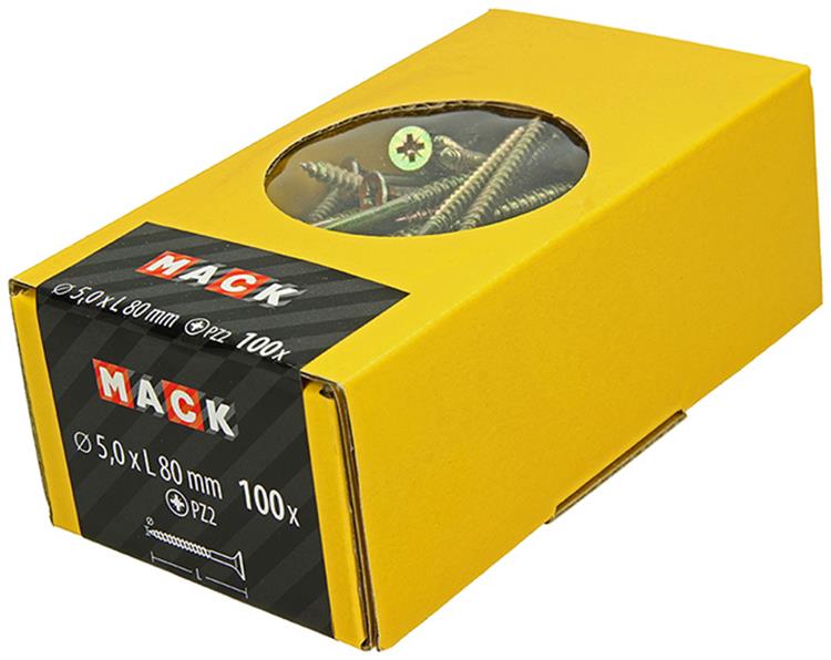 Afbeelding laden in galerijviewer, Mack 1020118 - spaanplaatschroef vz kop geelvz 100 st 5,0 x 80 mm | 3 stuks
