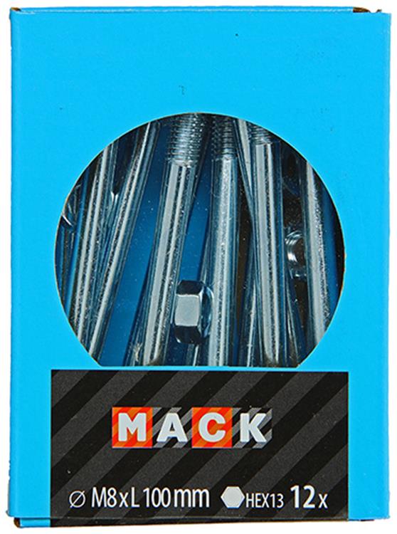 Afbeelding laden in galerijviewer, Mack 1020210 - houtbout + moer verzinkt 12 stm8 x 100 mm | 5 stuks
