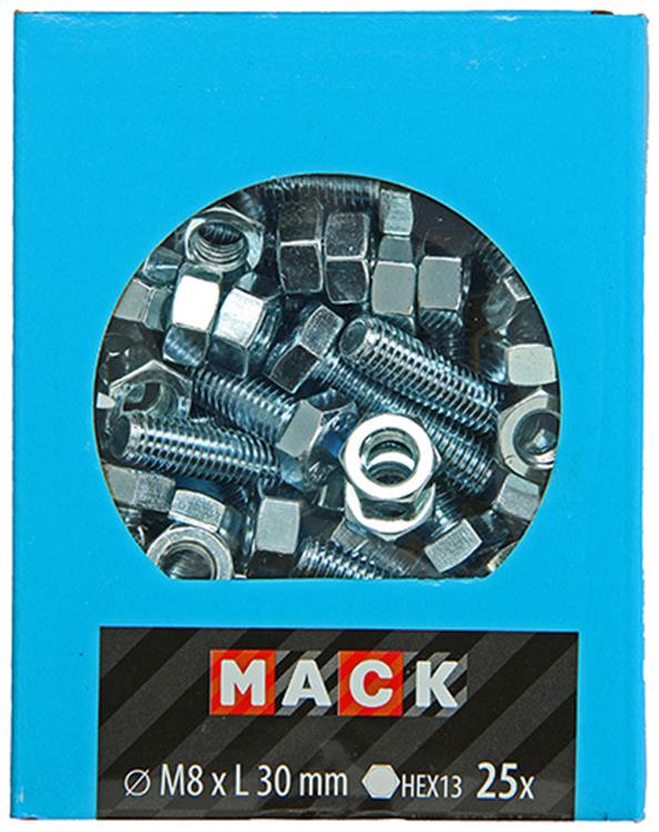 Afbeelding laden in galerijviewer, Mack 1020220 - tapbout + moer verzinkt 25 st m8 x 30 mm | 5 stuks
