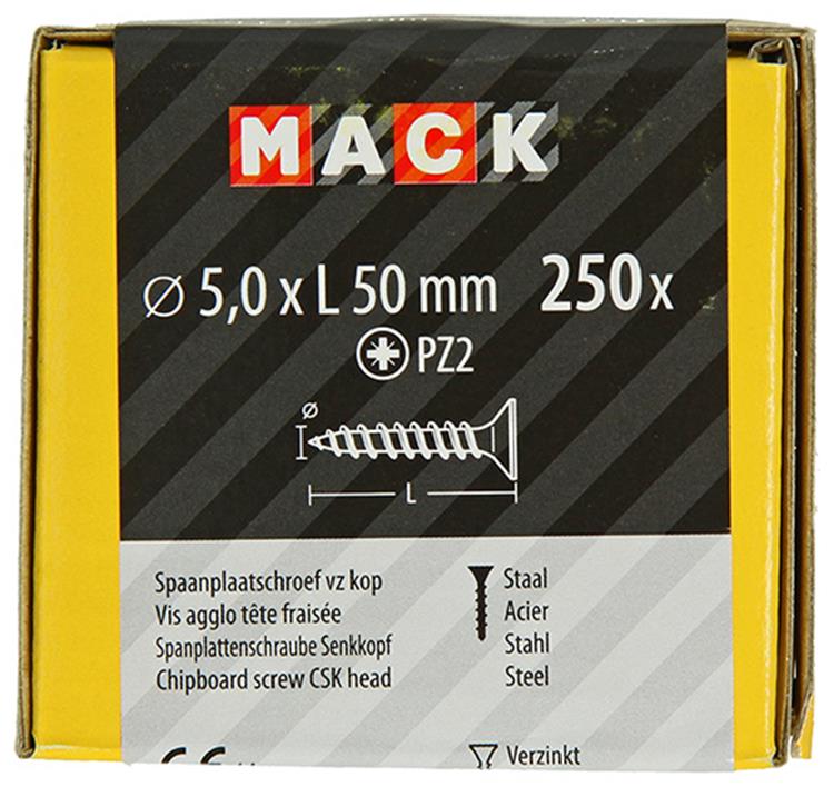 Afbeelding laden in galerijviewer, Mack 1020268 - spaanplaatschroef vz kop gvz 250 st 5,0 x 50 mm | 1 stuks
