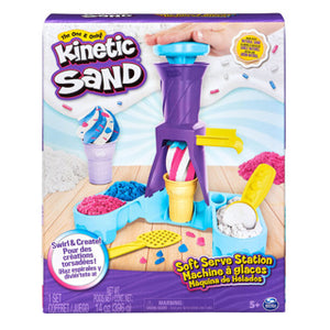 Kinetic sand - softijsjes speelset met 396 g origineel in blauw roze en wit - 2 ijshoorntjes en 2 stuks gereedschap - sensorisch speelgoed