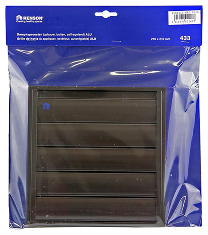 Afbeelding laden in galerijviewer, Renson 1006255 - dampkaprooster opbouw 433 alu ral 8019 210x210mm | 2 stuks
