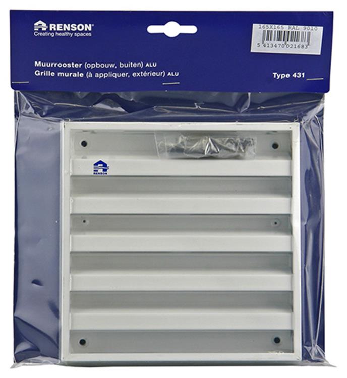 Afbeelding laden in galerijviewer, Renson 1006233 - muurrooster opbouw 431 alu ral 9010 165x165mm | 2 stuks
