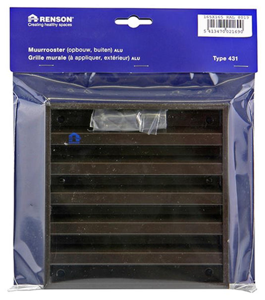 Renson 1006234 - muurrooster opbouw 431 alu ral8019 165x165mm | 2 stuks