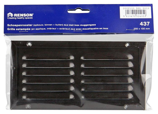 Renson 1006346 - schoepenrooster + kader + mug.opbouw 437 ral8019 200x100mm | 1 stuks