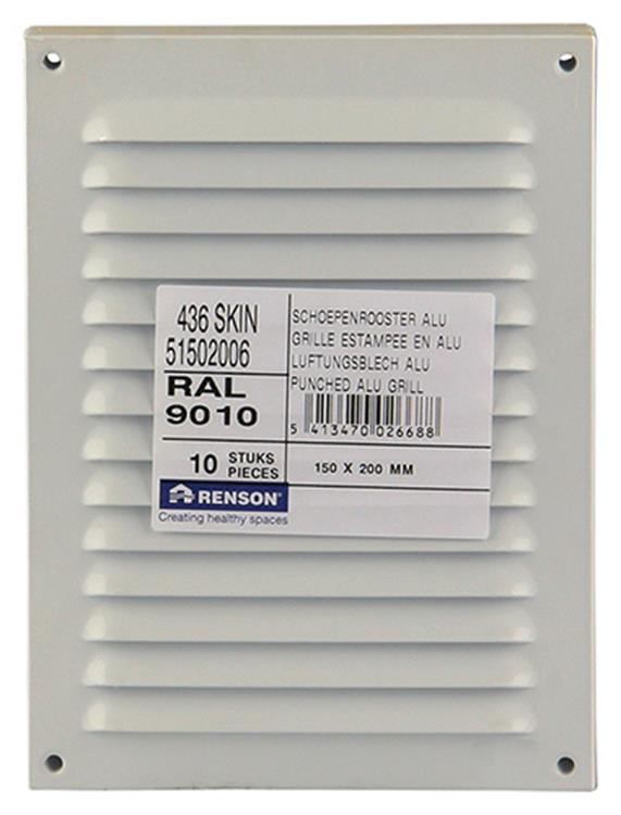 Afbeelding laden in galerijviewer, Renson 1006303 - schoepenrooster vlak alu ral 9010 150x200mm | 10 stuks

