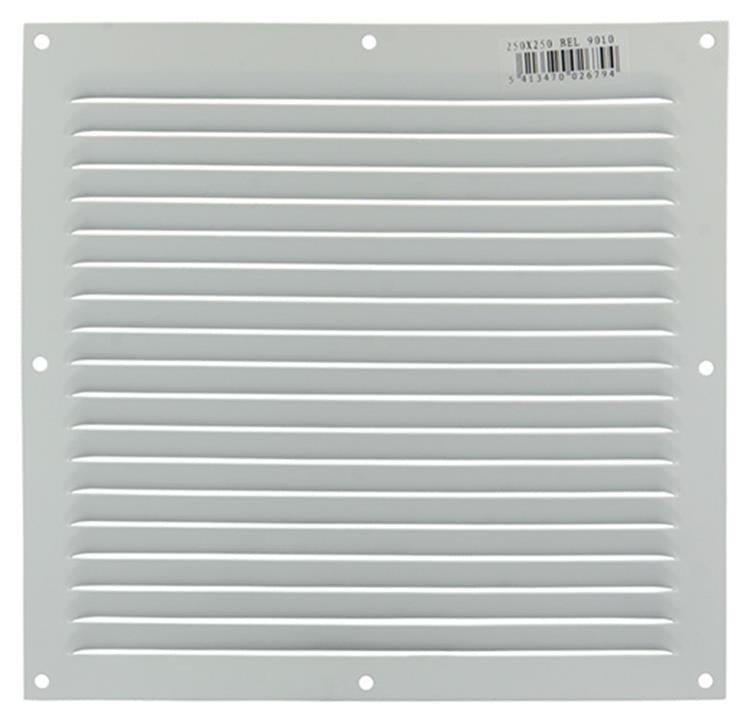 Afbeelding laden in galerijviewer, Renson 1006309 - schoepenrooster vlak alu ral 9010 250x250mm | 10 stuks
