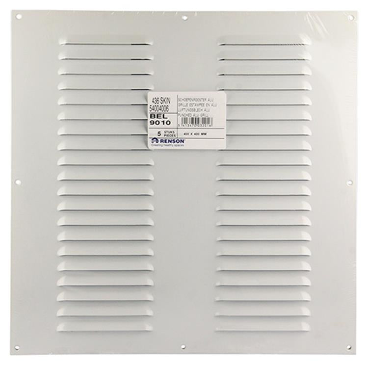 Afbeelding laden in galerijviewer, Renson 1006319 - schoepenrooster vlak alu ral 9010 400x400mm | 5 stuks
