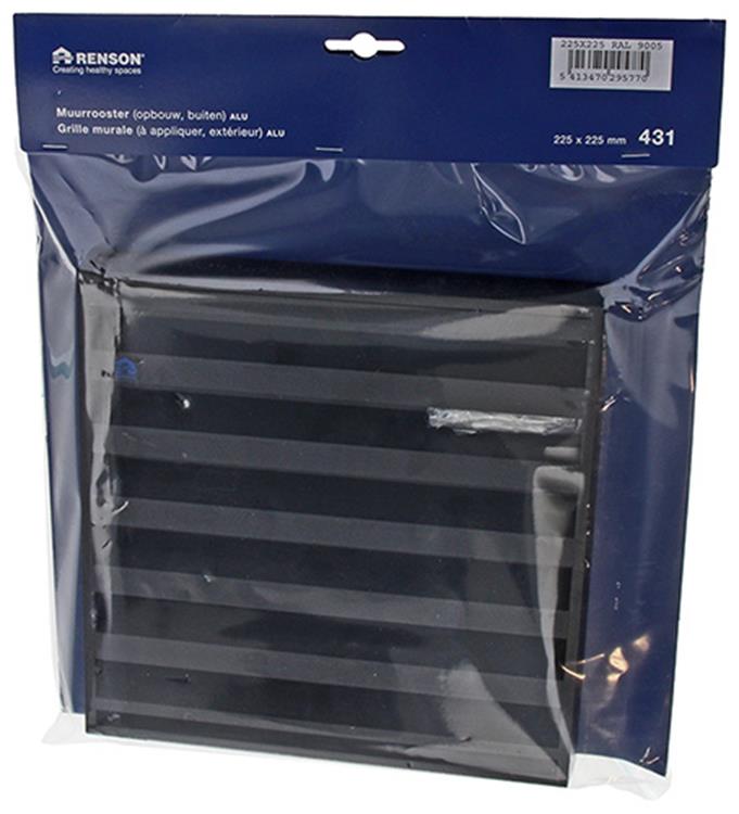 Afbeelding laden in galerijviewer, Renson 1057989 - opbouwmuurrooster met gaas 431 (225x225) ral 9005 zwart | 2 stuks
