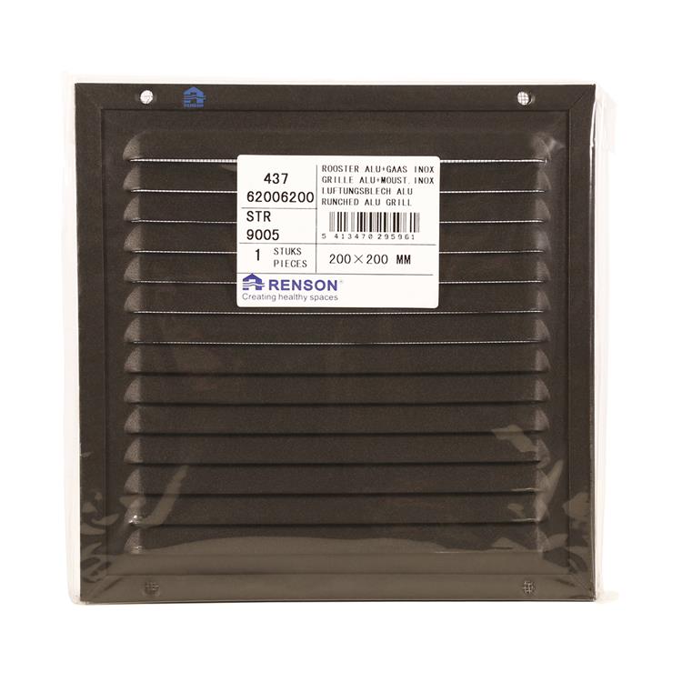 Afbeelding laden in galerijviewer, Renson 1058003 - opbouw schoepenr kader gaas 437 (200x200) ral 9005 zwart | 2 stuks
