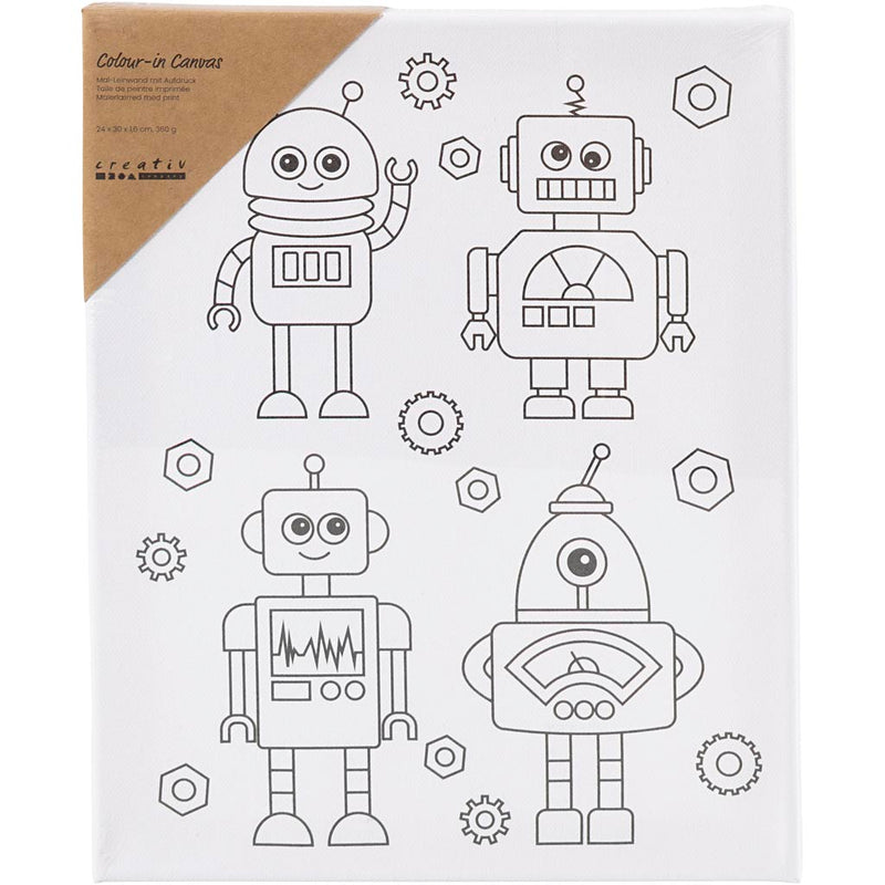 Load image into Gallery viewer, Creativ company https: www.cchobby.nl schildercanvas-met-print-robots-d-1-6-cm-afm-24x30-cm-360-gr-1-stuk
