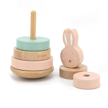Trixie houten stapeltoren - mrs. rabbit - houten stacking toy - educatief speelgoed - voor jongens meisjes - roze
