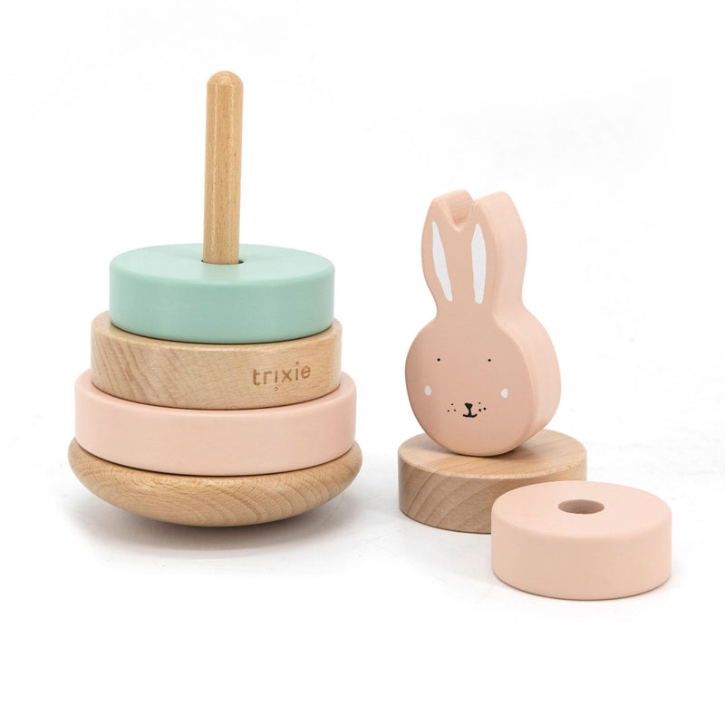 Afbeelding laden in galerijviewer, Trixie houten stapeltoren - mrs. rabbit - houten stacking toy - educatief speelgoed - voor jongens meisjes - roze
