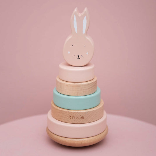 Trixie houten stapeltoren - mrs. rabbit - houten stacking toy - educatief speelgoed - voor jongens meisjes - roze
