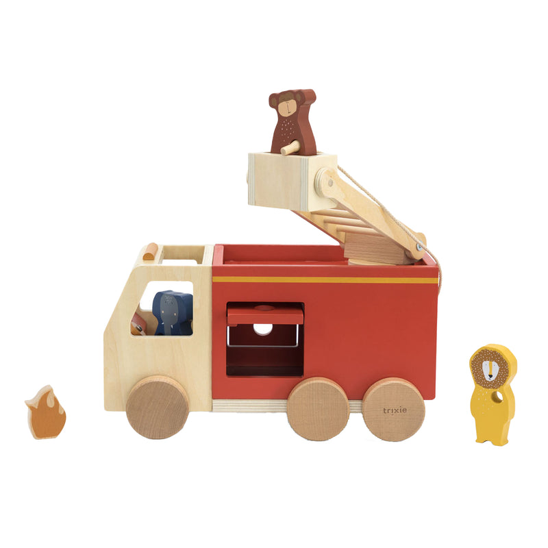 Load image into Gallery viewer, Trixie houten dieren brandweerwagen
