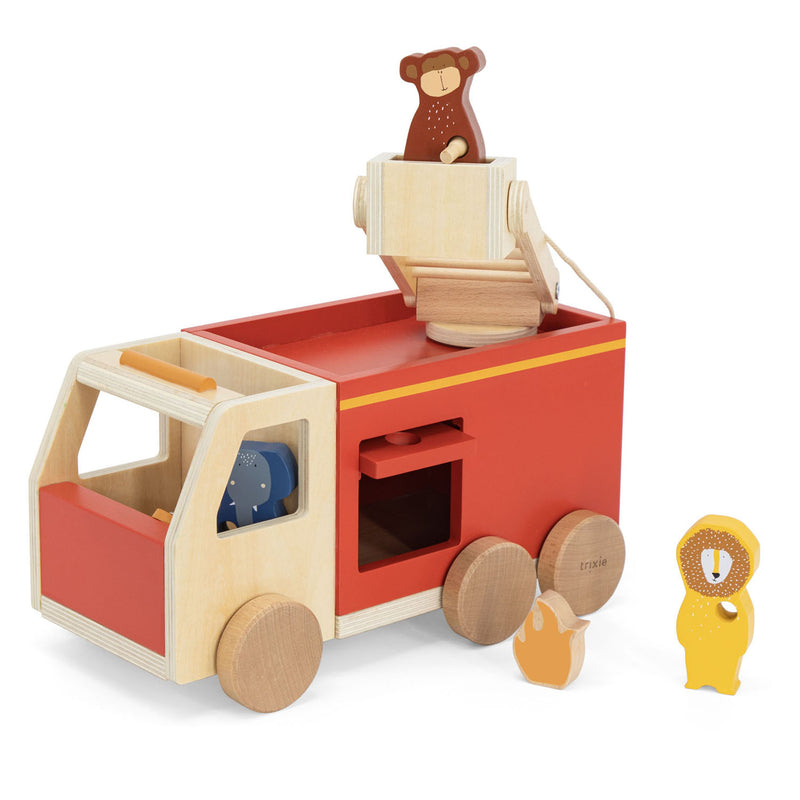 Load image into Gallery viewer, Trixie houten dieren brandweerwagen

