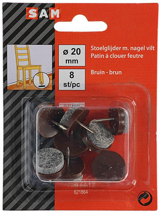 Mack 1047712 - stoelglijder met nagel vilt bruin ø 20 mm 8 st pcs | 6 stuks