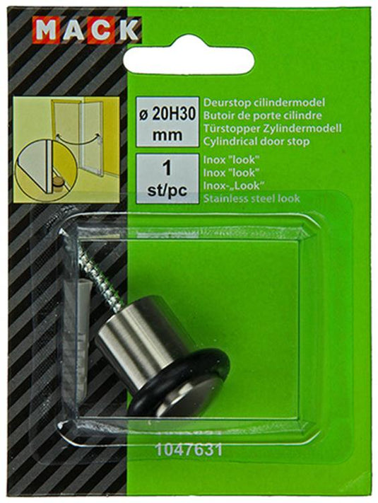 Mack 1047631 - deurstop cilindermodel inox look ø 20h30 mm 1 st pc | 6 stuks