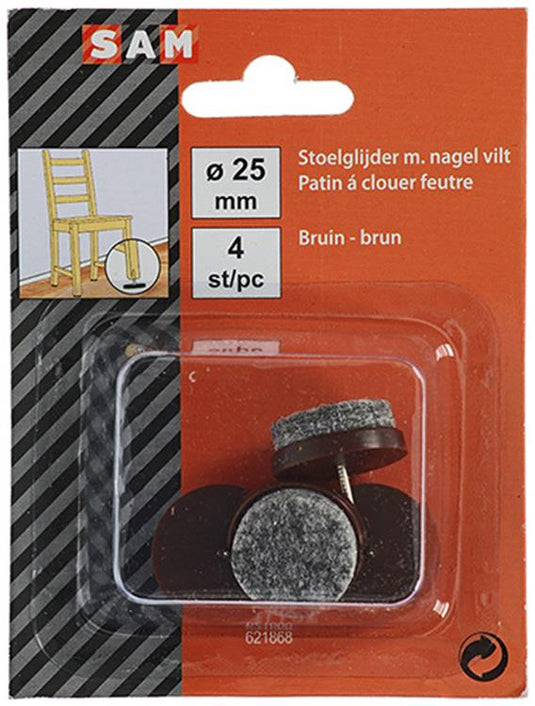 Mack 1047732 - stoelglijder met nagel vilt bruin ø 25 mm 4 st pcs | 6 stuks