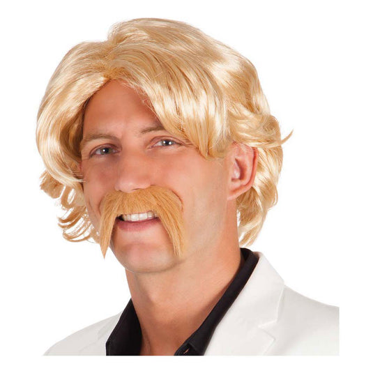 Boland blonde pruik met snor
