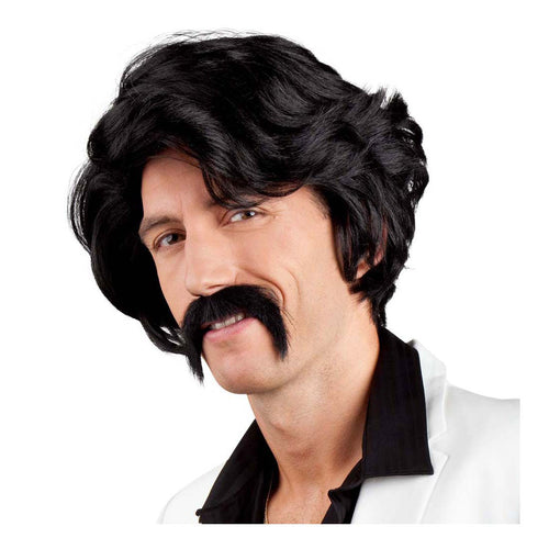 Boland zwarte pruik met snor