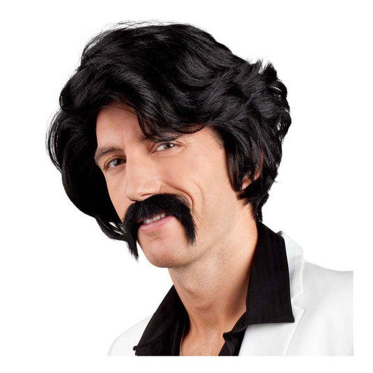 Boland zwarte pruik met snor